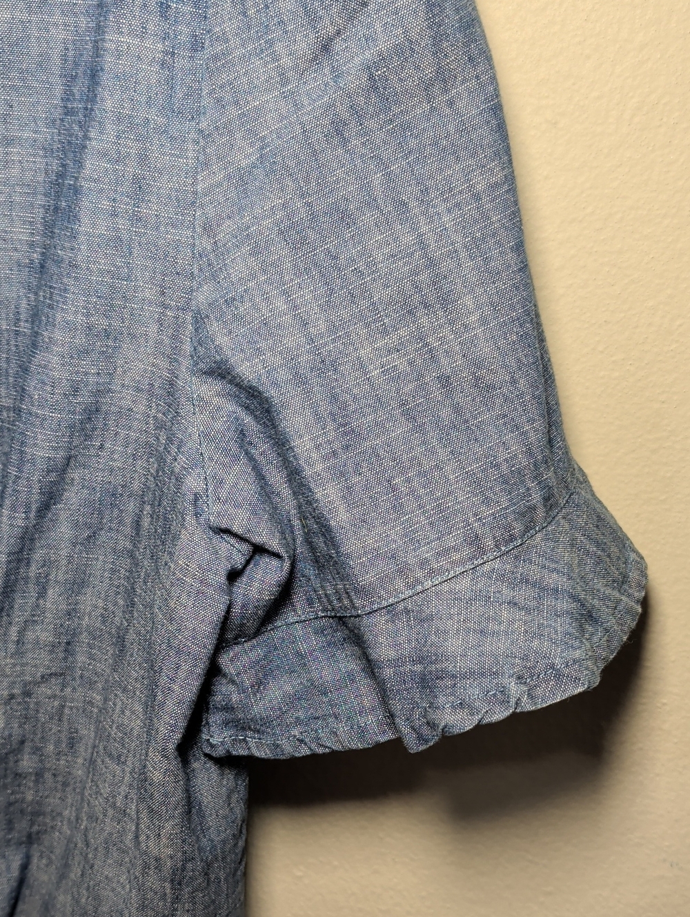Blue Rain Chambray Wrap Crop Top Blue Ruffle Sleeve Button Front Women's Size M - Picture 5 of 7